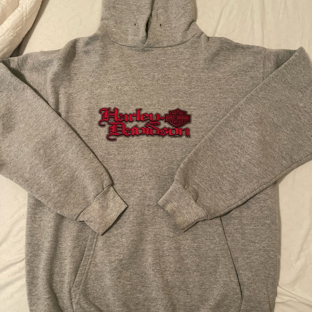 HARLEY DAVIDSON vintage gray hoodie with felt “harley davidson”,